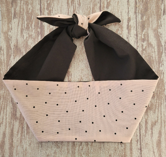 Hair Wrap-Baby Pink/Black Small Polka DotPrint